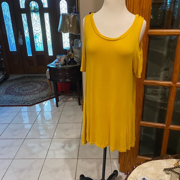 Yellow Gold cold shoulder tunic 30” long and 34” on the sides by Wishful Park - Picture 2 of 8